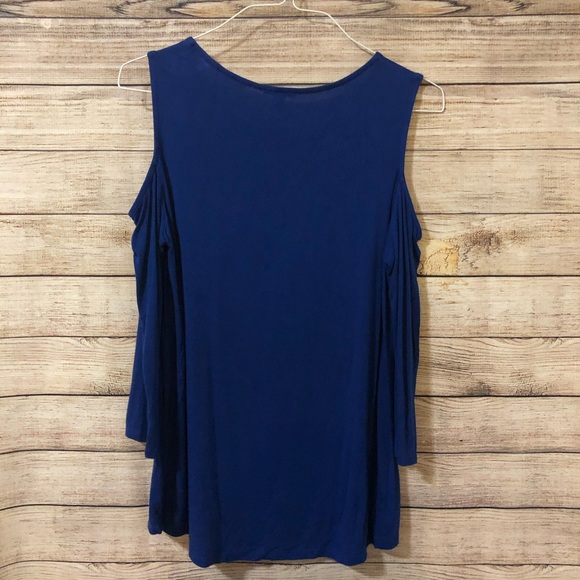 [Halogen] Knit Cold Shoulder Tee - Blue - Picture 5 of 5